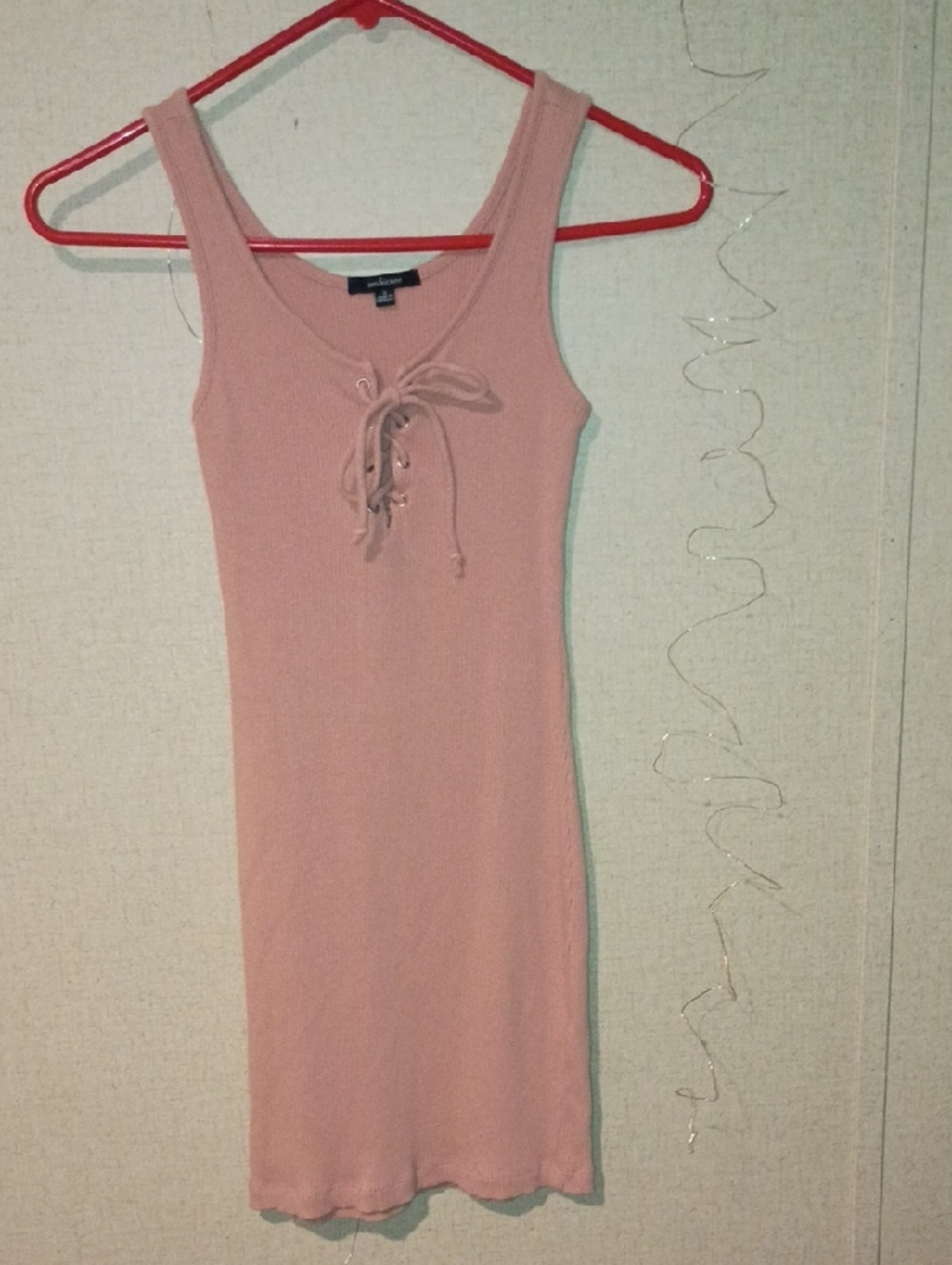 Sleeveless Pink Lace-Up Ribbed Tank Dress
